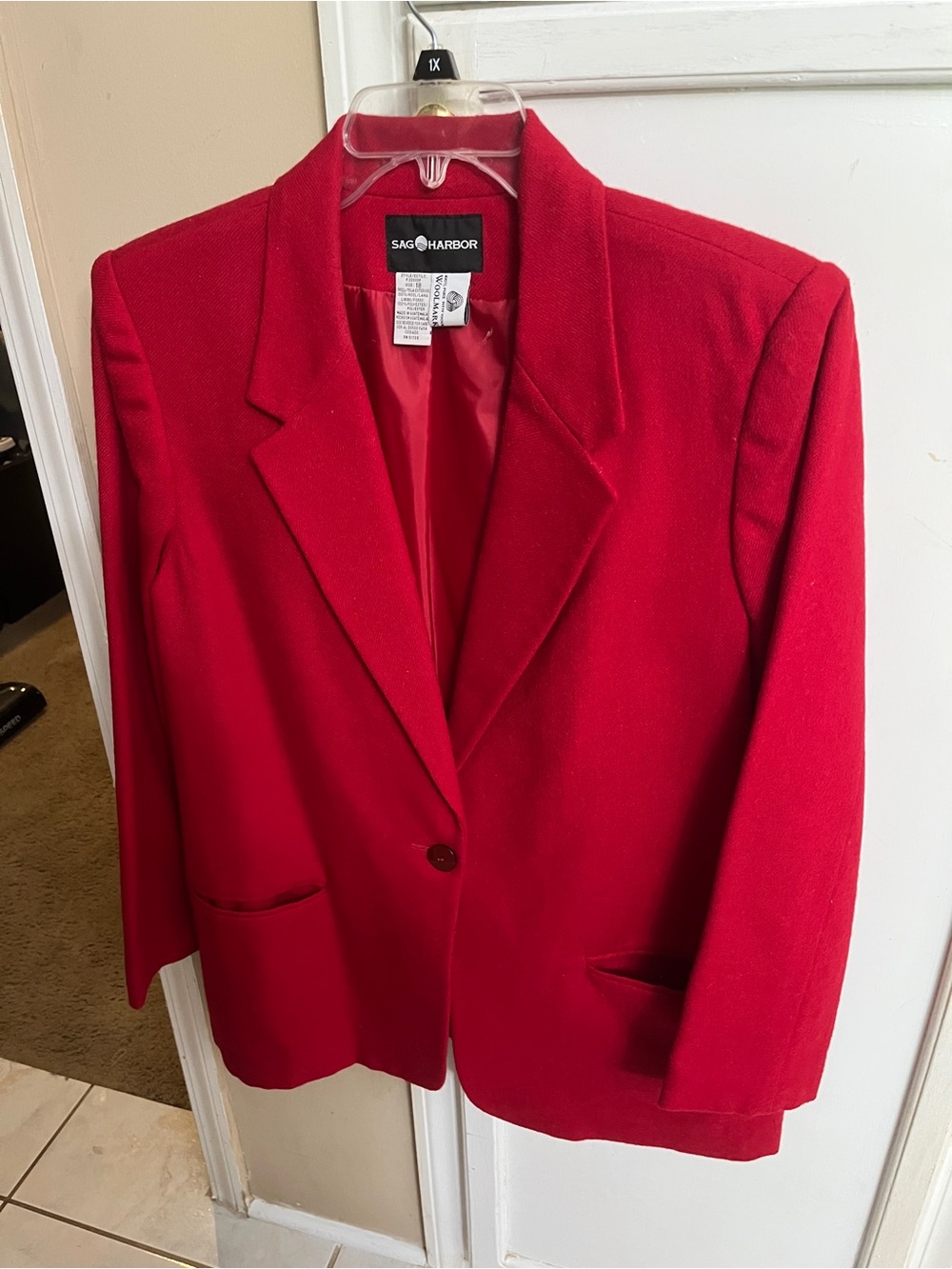 Sag Harbor Women's Red Single-Button Blazer Jacket 100% wool 18